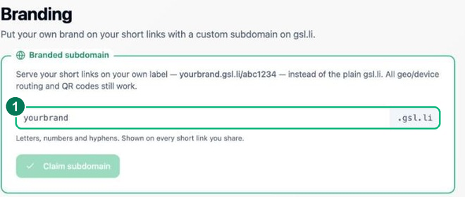 The branded subdomain picker with a live availability check