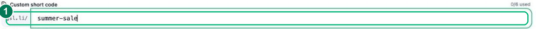 The Custom short code field showing gsl.li/summer-sale with a live availability check