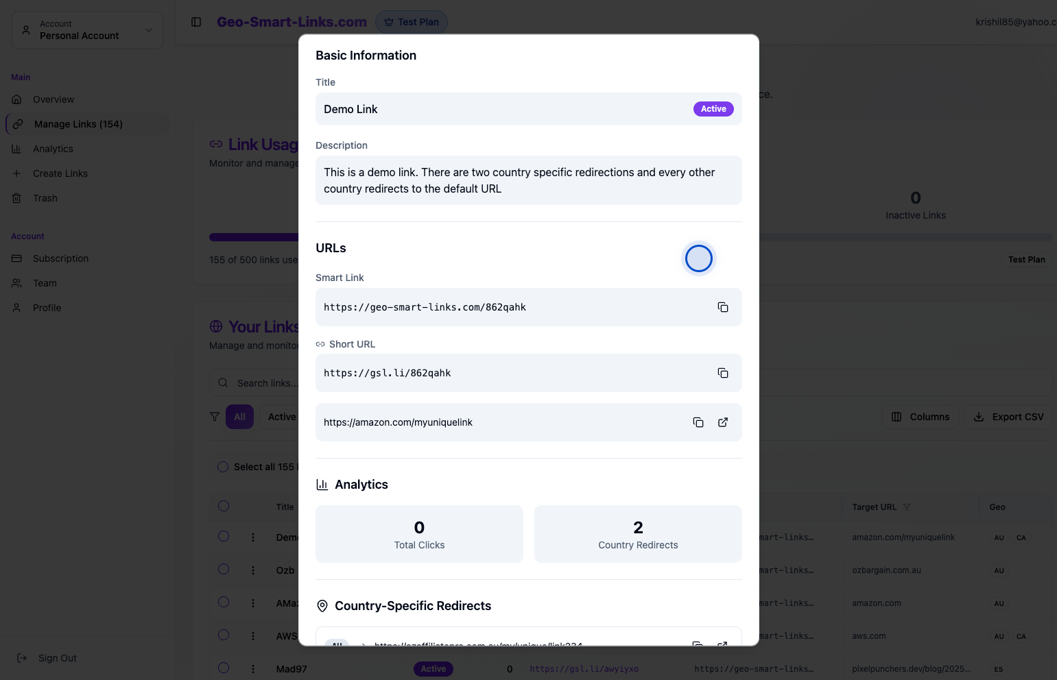 Link details modal