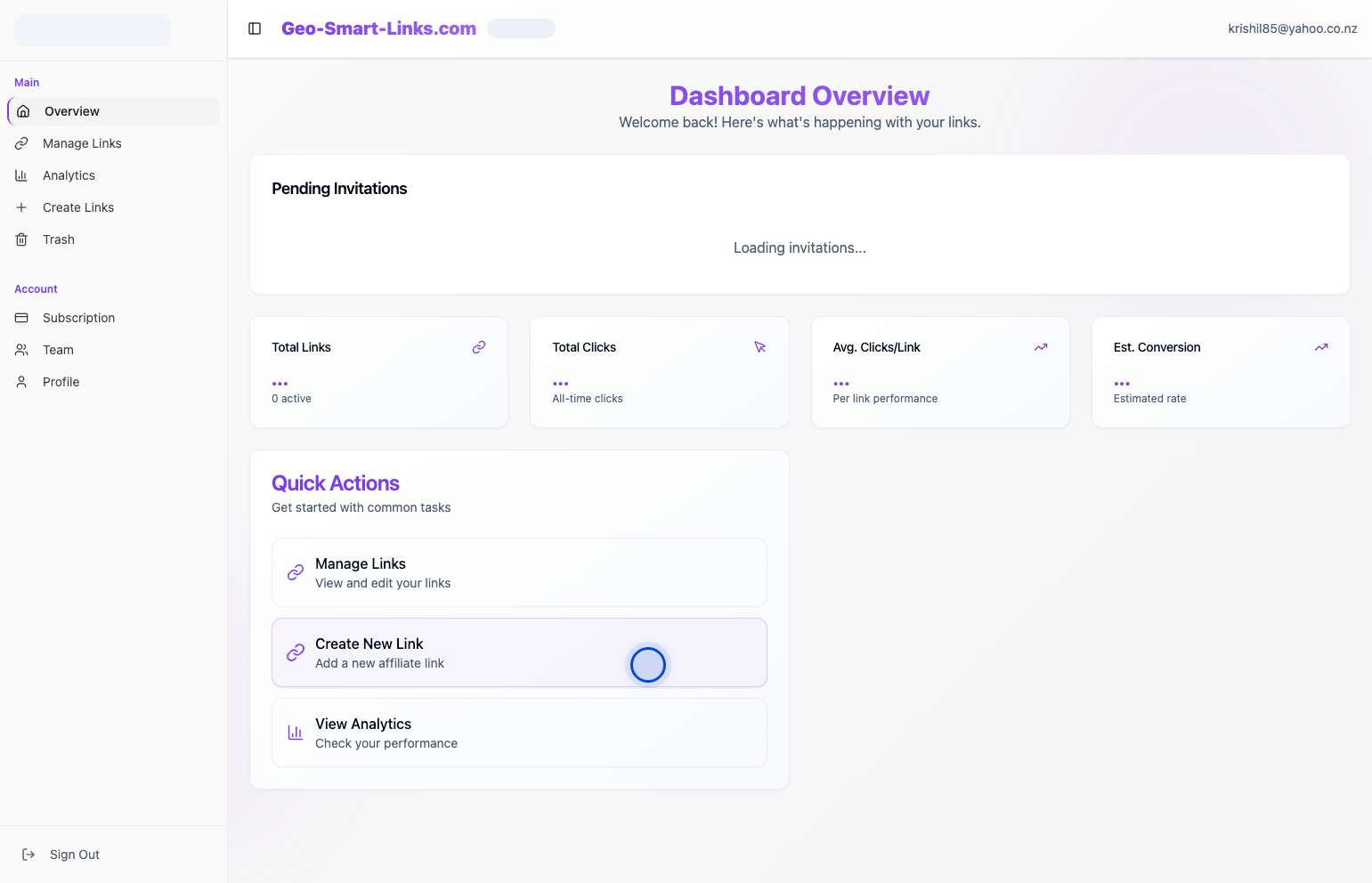 Dashboard Overview page